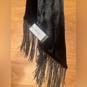 Nine West Black Fringed Velvet Scarf